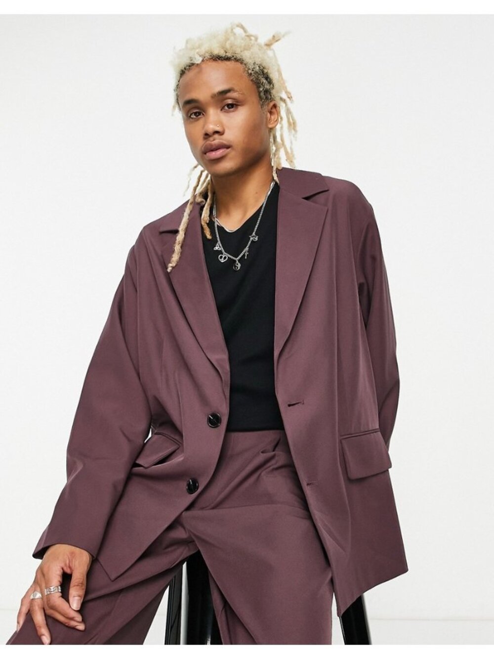 ADPT Oversized Suit Jacket in Burgandy-Red